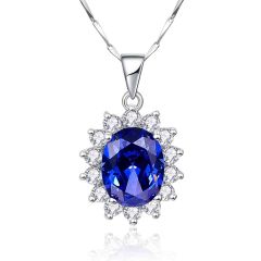 Wholesale 45cm Pendant Necklace Women with Blue Oval Tanzanite 925 Silver for Wedding