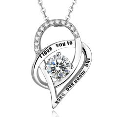 Wholesale 925 Sterling Silver"I Love You To The Moon and Back" Love Heart Infinity Cubic Zirconia Pendant Necklace