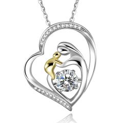 Wholesale 45cm 925 Silver Double Heart Selfless Love Pendant Necklace for Mom