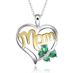 Wholesale Heart Pendant Necklace 925 Silver with Cubic Zirconia and Emerald for Mom
