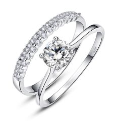 Wholesale Women 925 Sliver Bridal Ring Set and engagement ring White