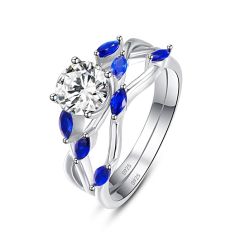 Wholesale Women Bridal Ring Set 925 Sliver with sapphire and Cubic Zirconia