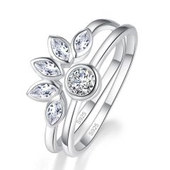 Wholesale Women 925 Sliver Bridal Ring Set with Flower Shape Design