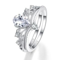 Wholesale Women 925 Sliver Bridal Ring Set with water Drop Crown Design