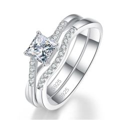 Wholesale Women Bridal Ring Set 925 Sliver with Princess cut design