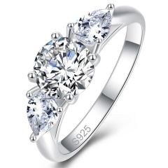 Wholesale Women Three Stone Engagement Ring with Water Drop Design