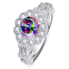 Wholesale Women 925 sterling silver Engagement Cocktaik Ring Inlaid Rainbow Topaz