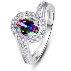 Wholesale Women 925 sterling silver Engagement Cocktaik Ring with rainbow color
