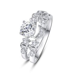Wholesale 925 Sterling silver Women Bridal Ring Set with Star Moon Design