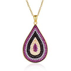 Wholesale 45cm Pear Pendant Necklace 925 Silver with Round Cubic Zirconia for Women