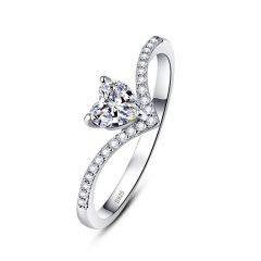Wholesale 1.5mm Women 925 Sterling Silver Promise Ring with White Heart Zircon