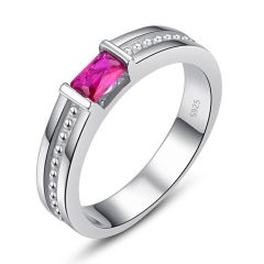 Wholesale 5mm 925 Sterling Silver Ruby Men Engagement Ring