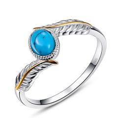 Wholesale 925 Sterling Silver Women Stack Ring with Turquoise Feather Design