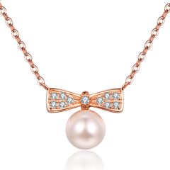 Wholesale 925 Sterling Silver Butterfly Knot Pendant Necklace with Shell Pearl Rose Gold Plated 