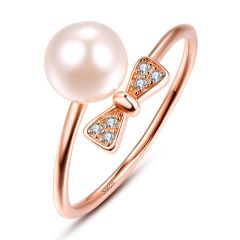 Wholesale 1.5mm 925 Sterling Silver Rose Gold Women Stack Ring with Pearl
