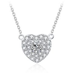 Wholesale 925 Sterling Silver Heart Pendant Necklace Women with White Cubic Zirconia 18"