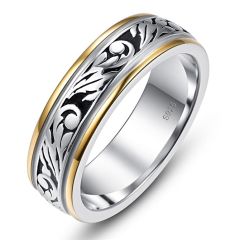 Wholesale 6mm Man Wedding Ring 925 Silver Vintage Engraved Design