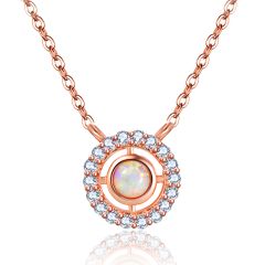 Wholesale 925 Sterling Silver Pendant Necklace Women Rose Gold Plated with Cubic Zirconia 18"