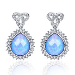 Wholesale Women 925 Sterling Silver Dangle Earrings in Blue Opal