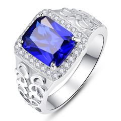 Wholesale 13mm Men Engagement Ring 925 Silver inlay Sapphire