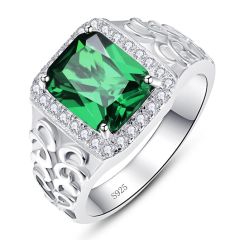 Wholesale 13mm Men Engagement Ring 925 Silver inlay Emerald