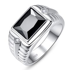 Wholesale 13mm Men Engagement Ring 925 Silver inlay Black Agate