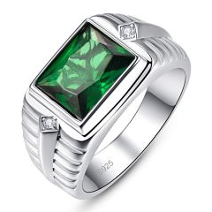 Wholesale 11mm 925 Sterling Silver Men Engagement Ring inlay Emerald