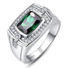 Wholesale 12mm 925 Silver Men Engagement Ring in Green