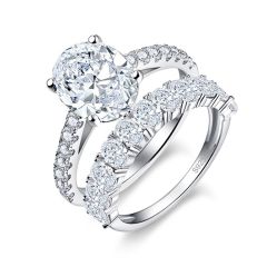 Wholesale Women 925 Sterling Silver Bridal Ring Set with white Zircon in Oval Cut