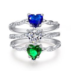 Whloesale 2mm 925 silver Women Promise Ring in White Blue and Green