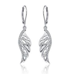 Whloesale Women 925 Silver White Dangle Earrings with Dngel Wings Design 