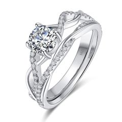 Whloesale Women 925 Silver Engagement Ring Set inlay Round Zircon