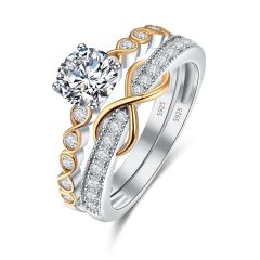 Whloesale Women 925 Silver Bridal Ring Set Gold with Infinite Design