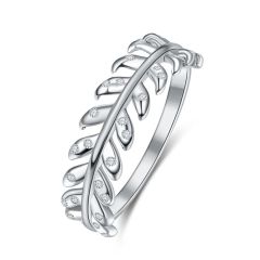 Whloesale 5.5mm Women 925 Silver Vine Leaf Ring inlay Zircon for Wedding