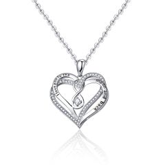 Wholesale 925 Sterling Silver Women Infinity Double Love Heart Pendant Necklace with Cubic Zirconia 18"
