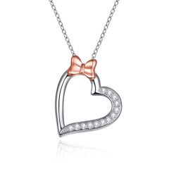 Wholesale 925 Sterling Silver Heart & Flying Butterfly Pendant Necklace Rose Gold 18"