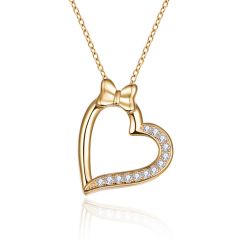 Wholesale 925 Sterling Silver Heart & Flying Butterfly Pendant Necklace Yellow Gold 18"
