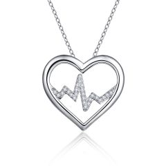 Wholesale Best 925 Sterling Silver Heart Pendant Necklace Women with Cubic Zirconia 18"