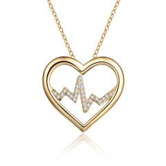 Wholesale 925 Sterling Silver Heart Pendant Necklace Women Yellow Gold Plated 18"