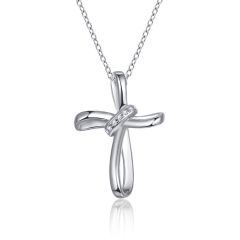 Wholesale 925 Sterling Silver Cross Pendant Necklace Women with White Cubic Zirconia 18"