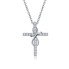 Wholesale Best 925 Sterling Silver Cross Pendant Necklace Women with White Cubic Zirconia 18"