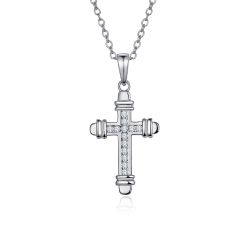 Wholesale Sale 925 Sterling Silver Cross Pendant Necklace Women with White Cubic Zirconia 18"