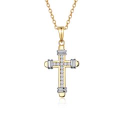 Wholesale Shop 925 Sterling Silver Cross Gold Pendant Necklace Women with White Cubic Zirconia 18"