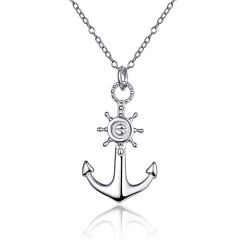 Wholesale 925 Sterling Silver Boat Anchor Pendant Necklace Women Silver Yellow Gold 18"