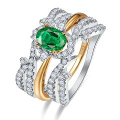 Wholesale Women's 925 Sterling Silver Engagement Ring Set in Green Emerald