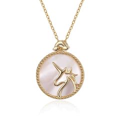 Wholesale 925 Sterling Silver Circle Pendant Necklaces with a Unicorn