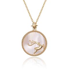 Wholesale 925 Sterling Silver Disc Pendant Necklaces with a Elk 18"
