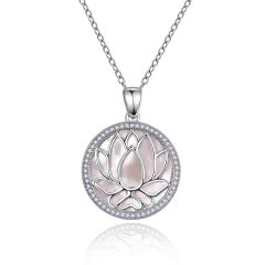 Wholesale Circle Pendant Necklaces with a Water Lily 925 Sterling Silver 18"