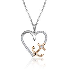 Wholesale Heart Pendant Necklace with a Boat Anchor 925 Sterling Silver 18"
