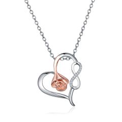 925 Sterling Silver Wholesale Infinity Heart Pendant Necklace with Rose 18"